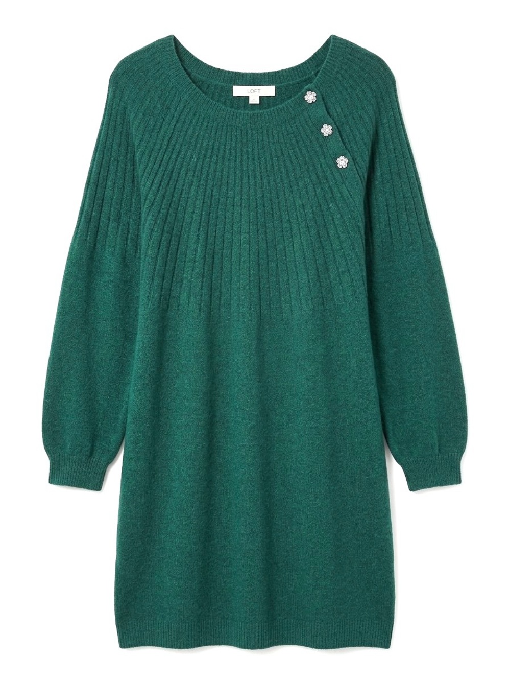 LOFT Emerald Green Shimmer Jeweled Sweater Dress XL Festive Holiday Party Photo